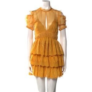 Self-portrait embroidered chiffon tiered mini dress
